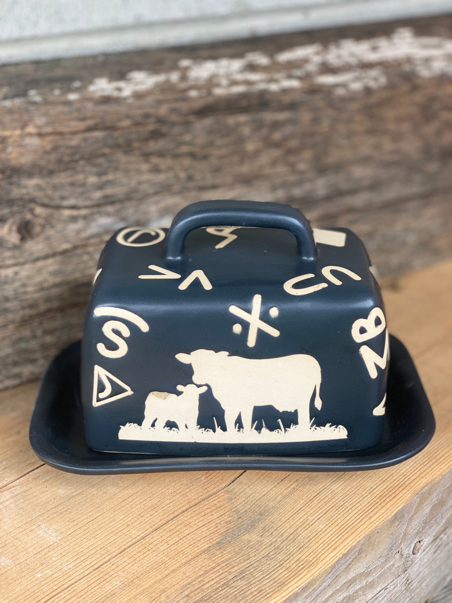 Butter Dish - Black Branded Cow Calf