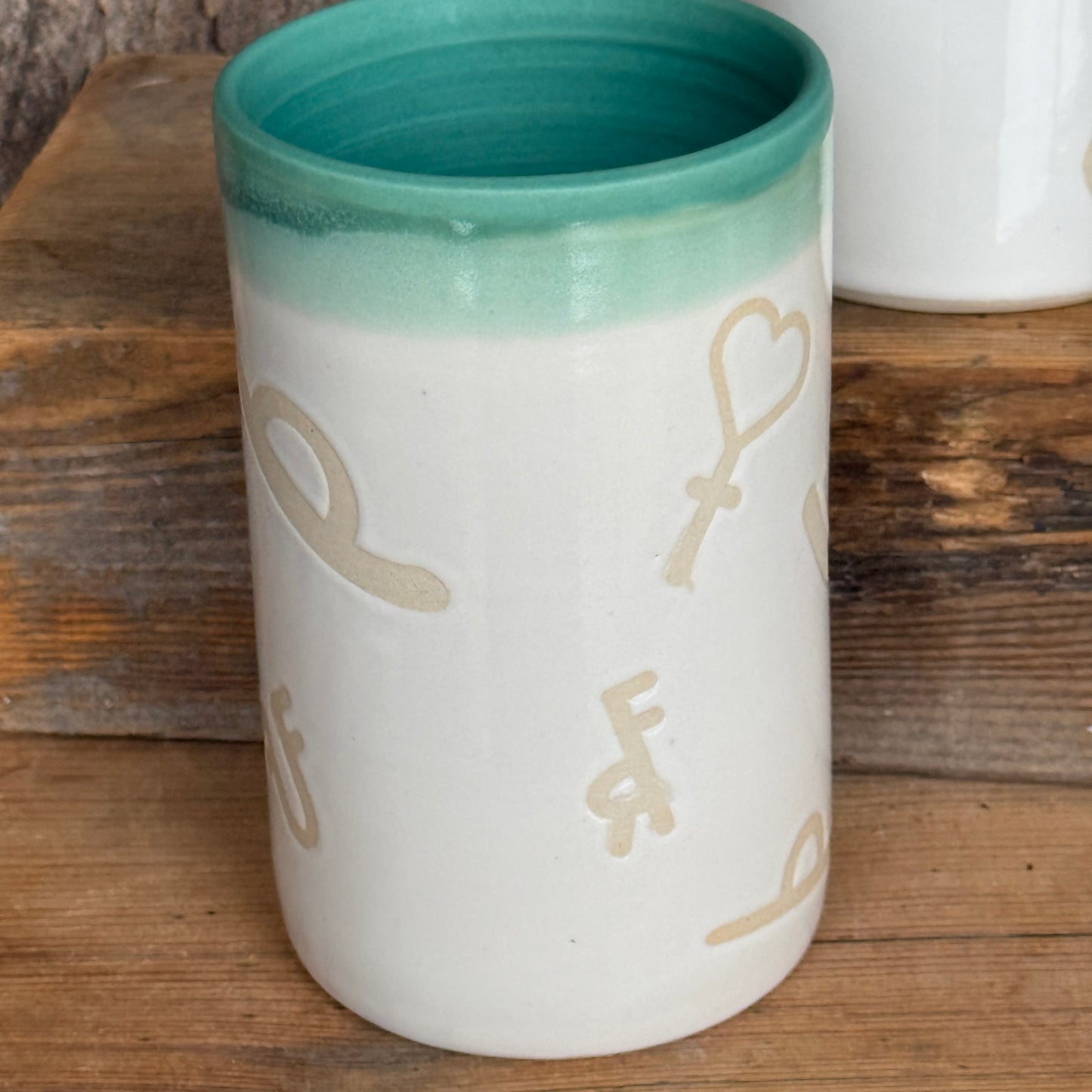 Cup Set of 4 - Branded White and Turquoise