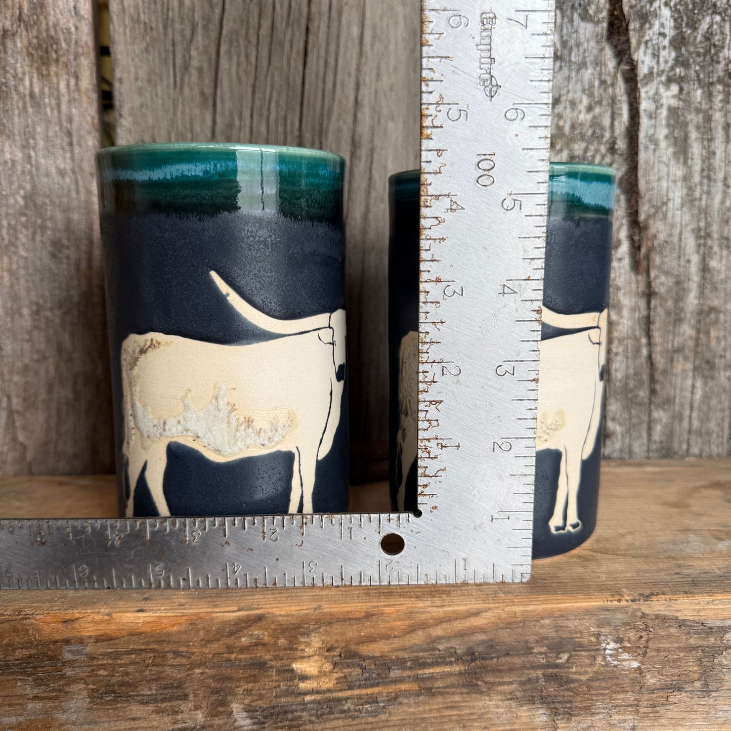 Cup Set of 2- Texas Longhorn Turquoise and Black
