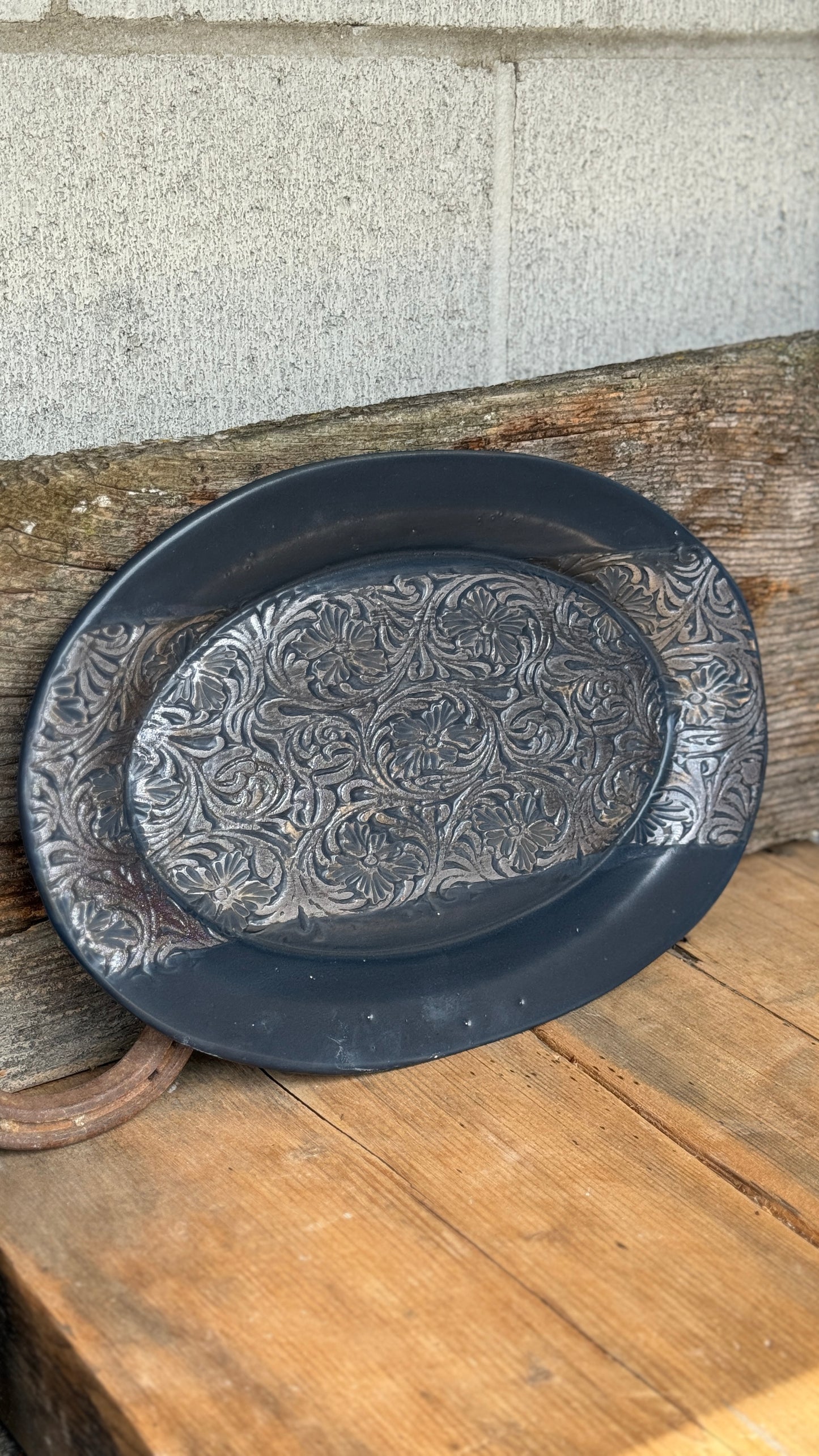 13.5” Platter “hand tooled leather”