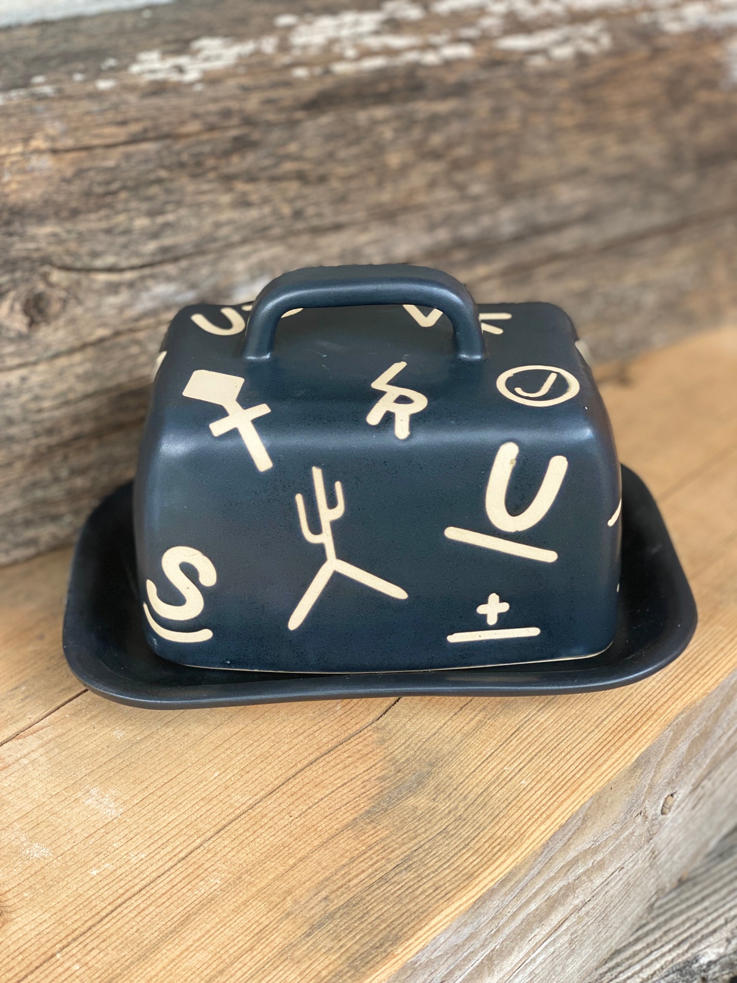 Butter Dish - Black Branded Cow Calf