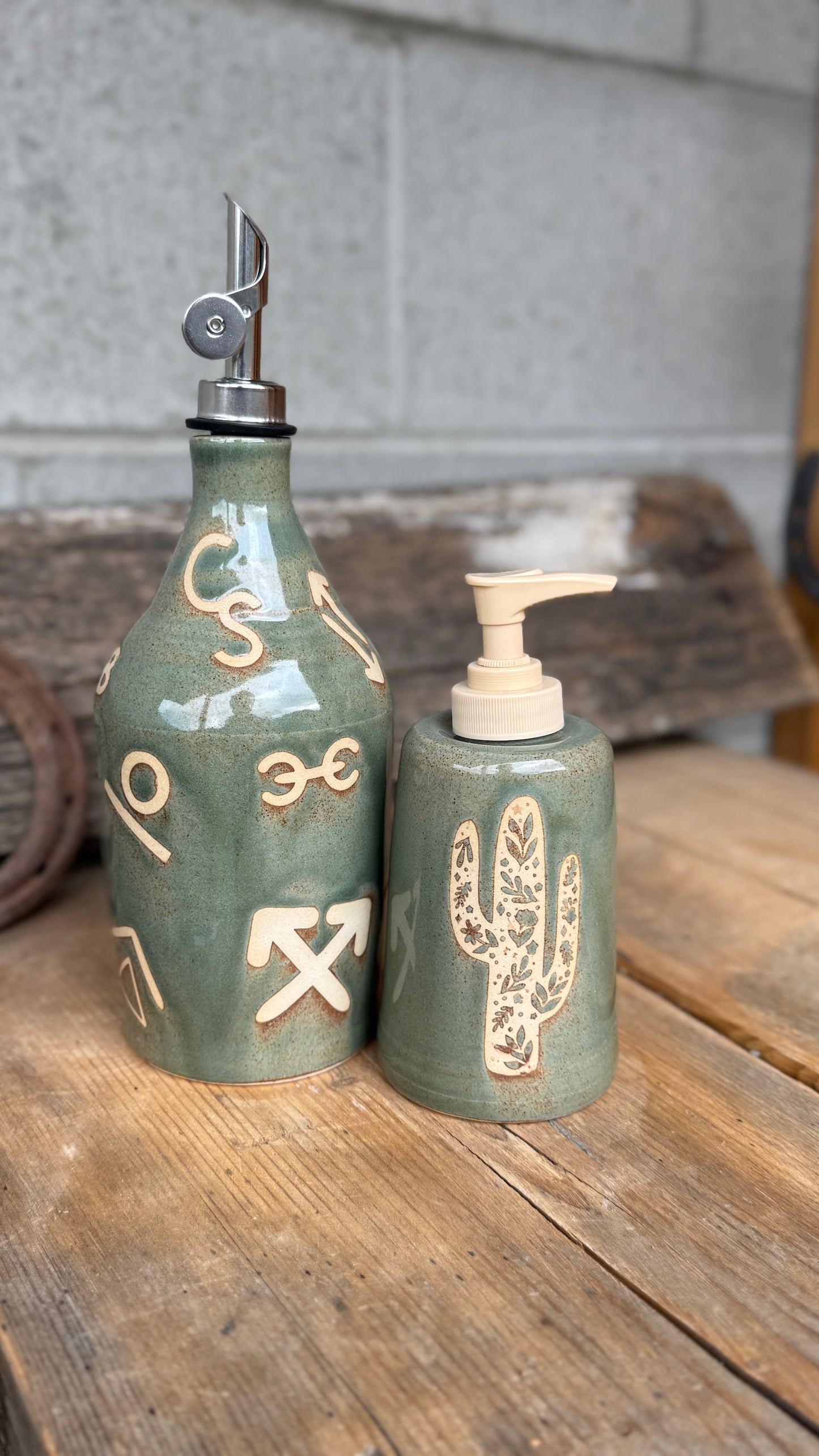 Set - oil bottle and soap dispenser