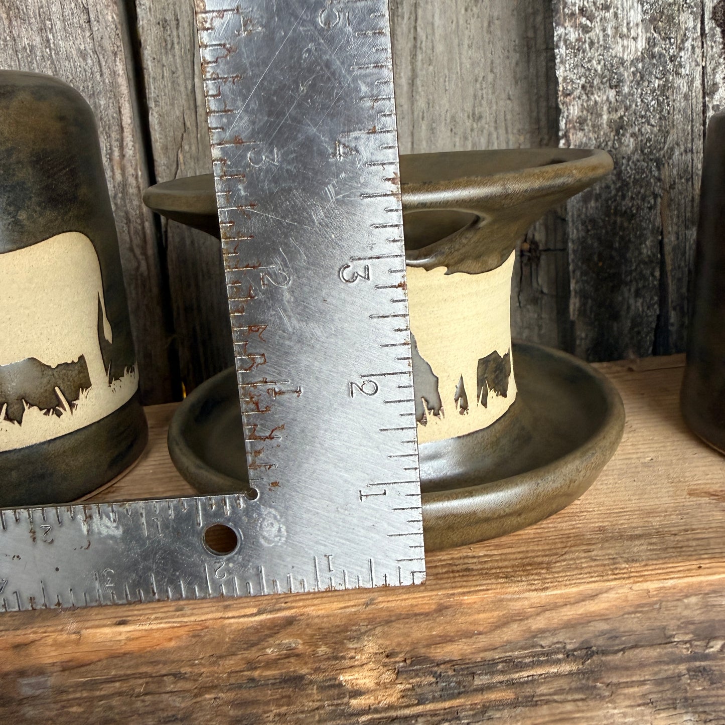 Bathroom Set of 3 - Soap Bottle, canister, and toothbrush holder (regular and electric) - Cow Calf