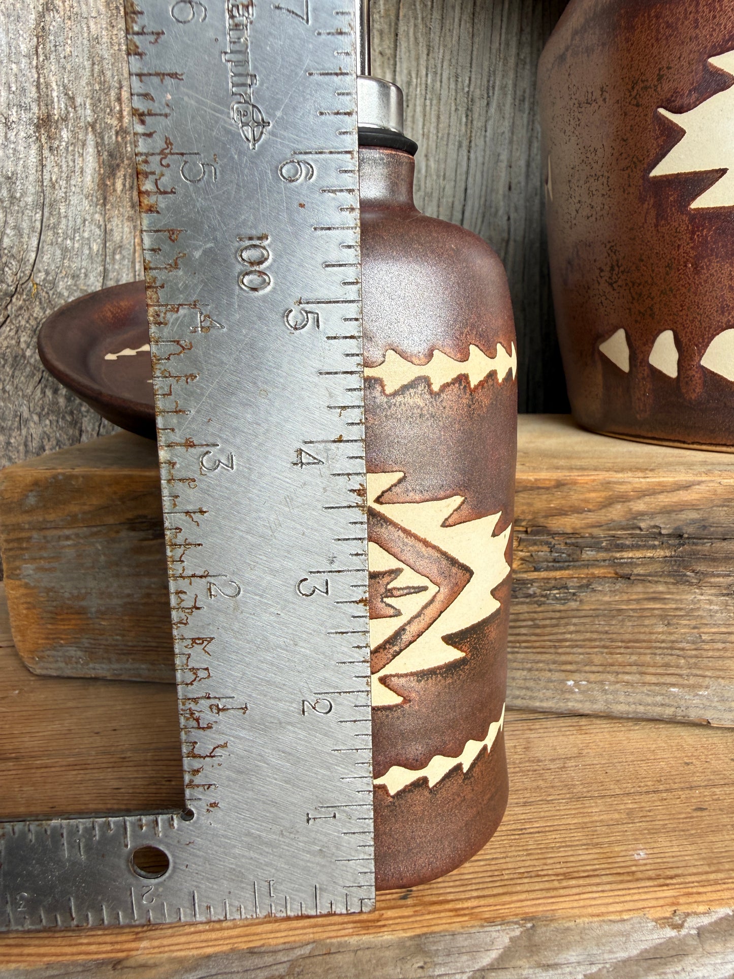 Kitchen Utensil Crock, spoon rest and Oil Bottle - Copper Southwestern