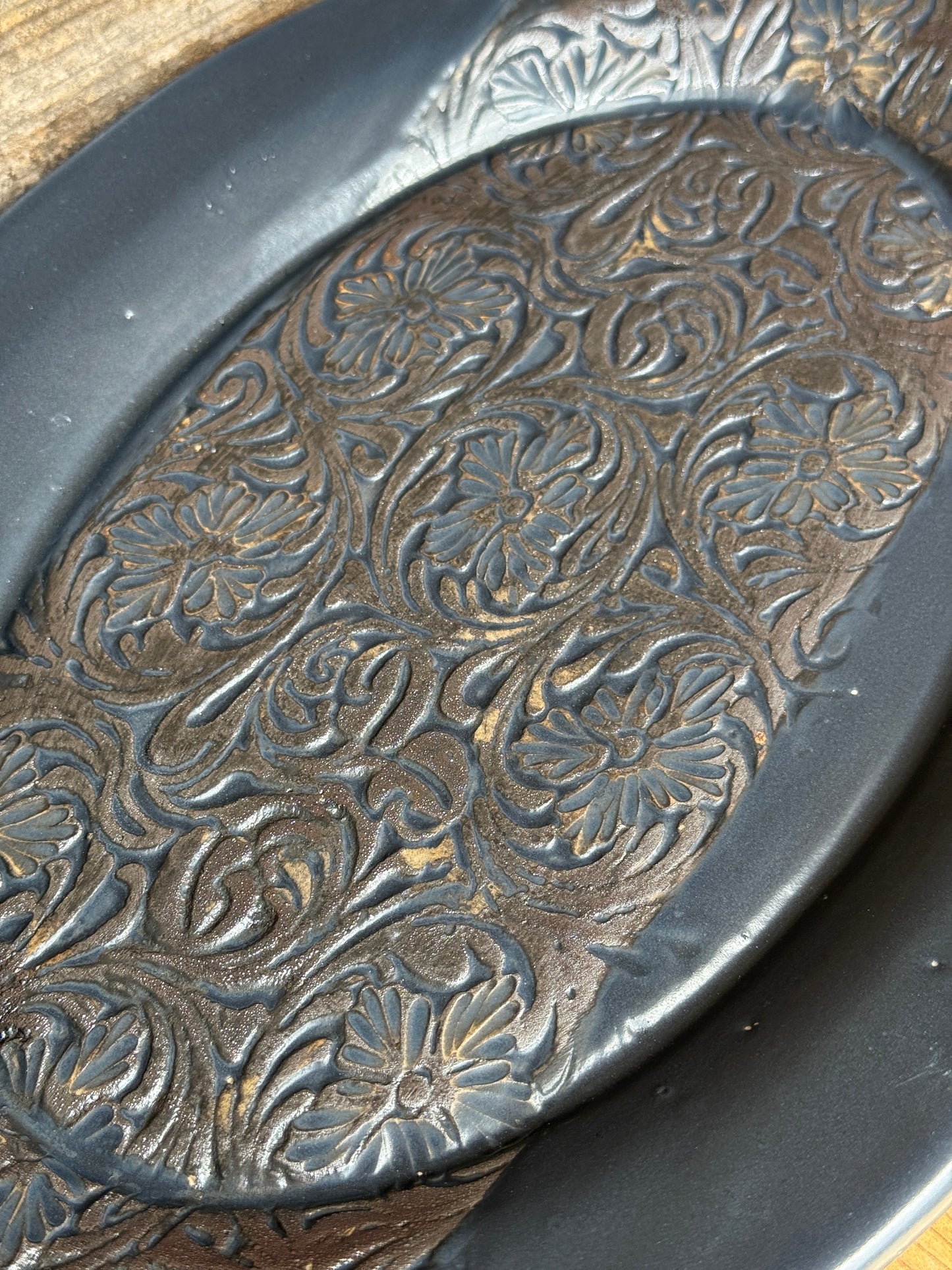 13.5” Platter “hand tooled leather”