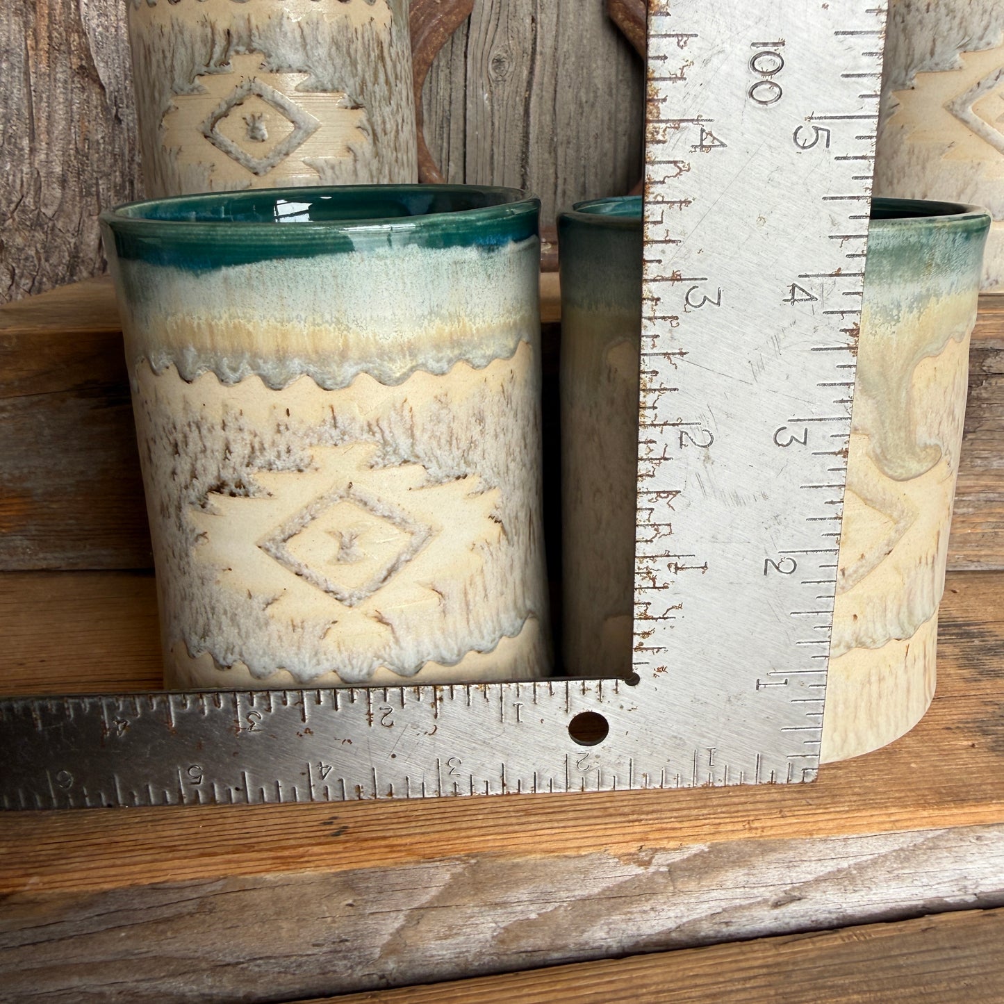 Cup Set of 4 - Southwestern Speckle park and Turquoise Green