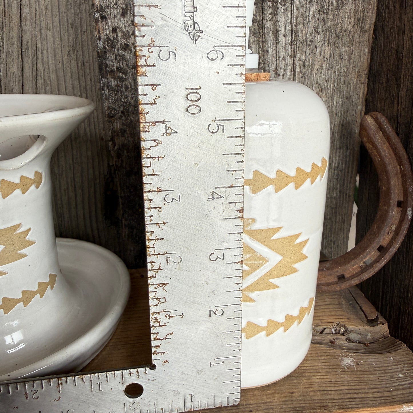 Bathroom Set of 3 - Soap Bottle, canister, and toothbrush holder - Southwestern White