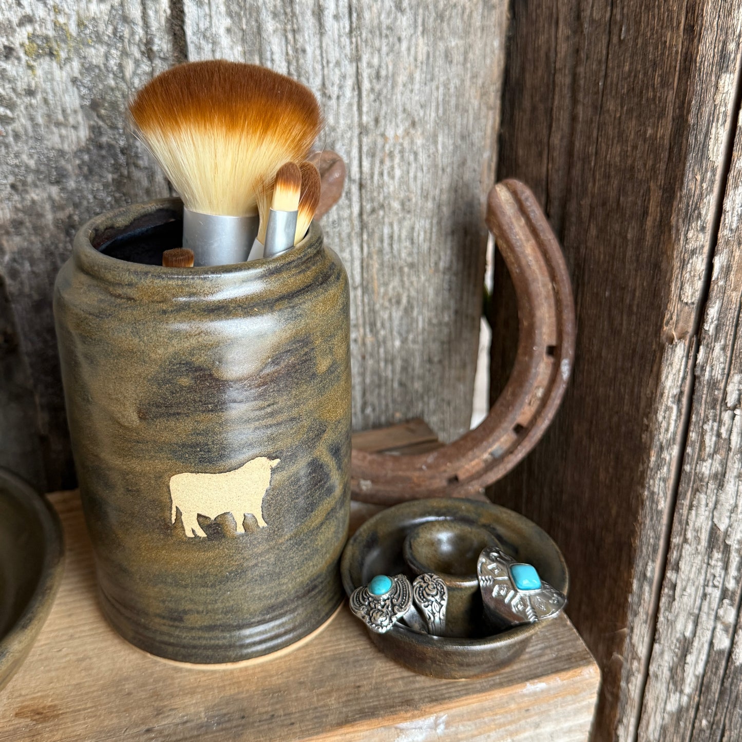 Bathroom Set of 3 - Soap Bottle, canister, and toothbrush holder - Cattle
