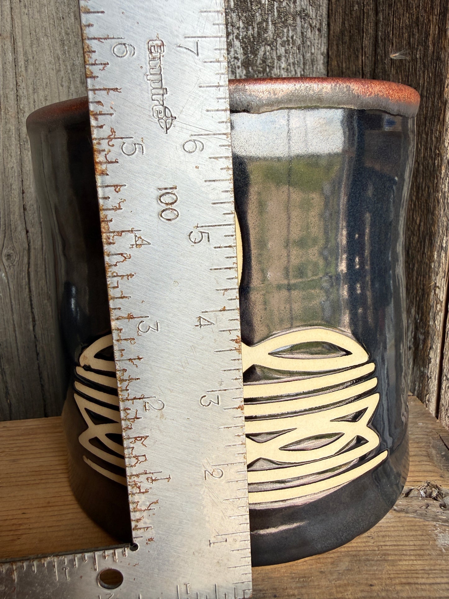 Kitchen Utensil Crock, spoon rest and Oil Bottle - gunmetal boot stitch