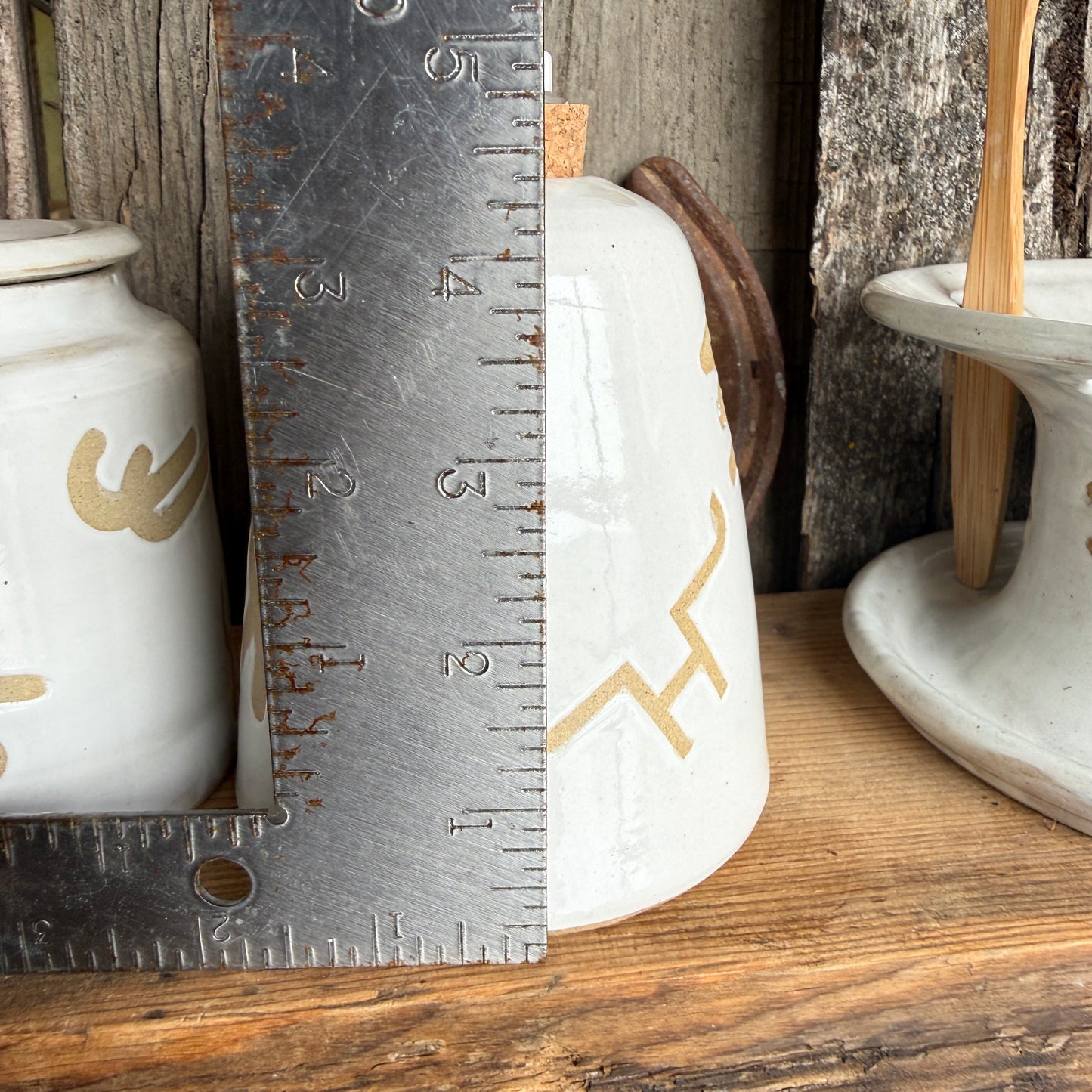 Bathroom Set of 3 - Soap Bottle, canister, and toothbrush holder - Branded White