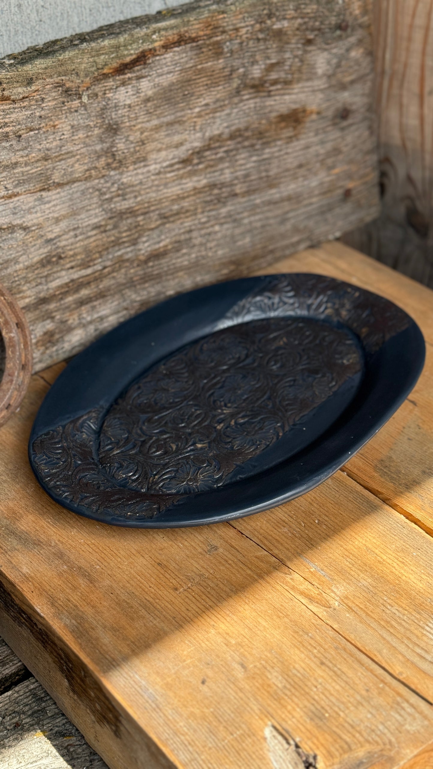 13.5” Platter “hand tooled leather”