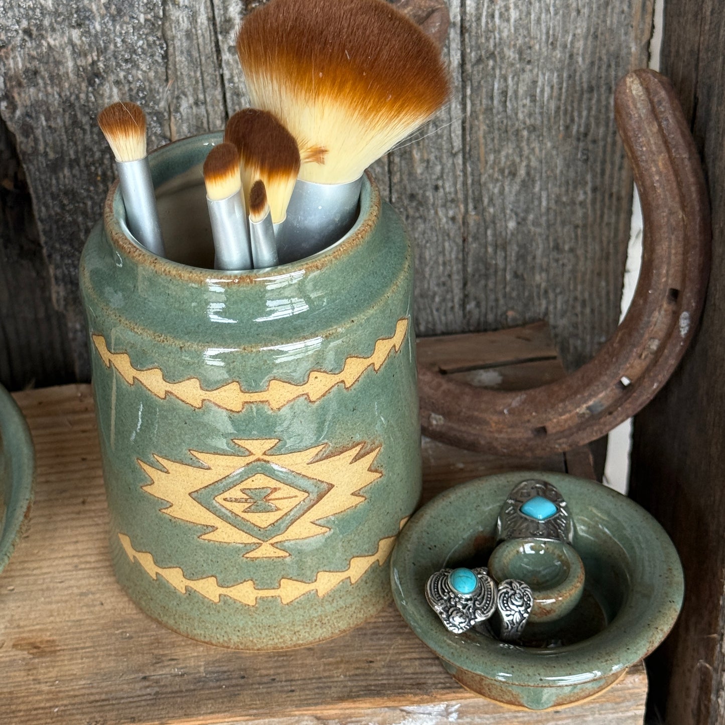 Bathroom Set of 3 - Soap Bottle, canister, and toothbrush holder - Southwestern Sagebrush