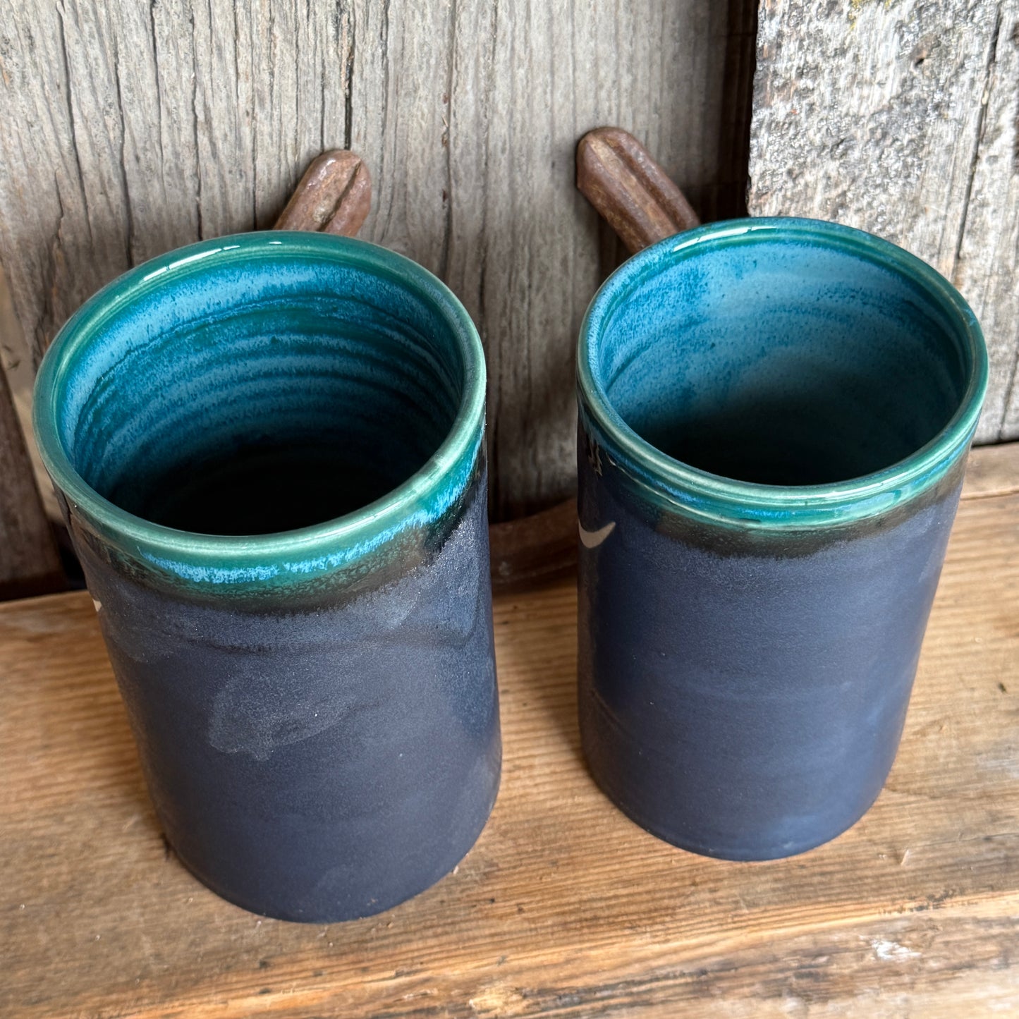 Cup Set of 2- Texas Longhorn Turquoise and Black