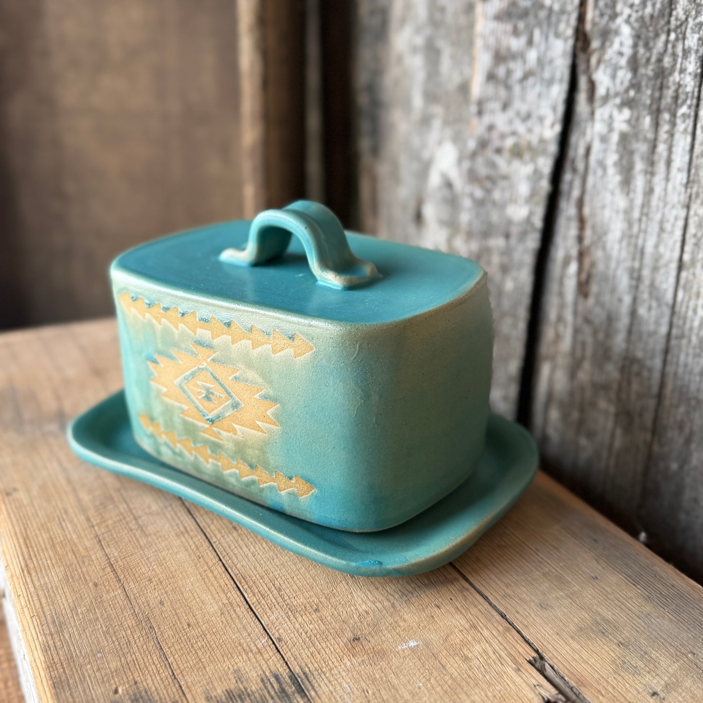 Butter Dish Turquoise Matte Southwestern