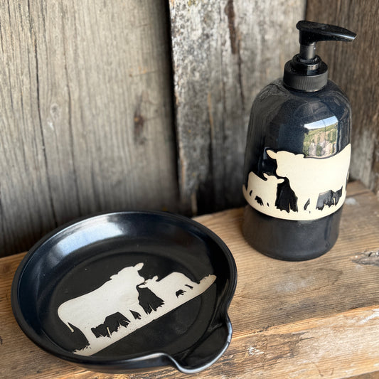 Soap dispenser and spoon rest -  Cattle In Gunmetal