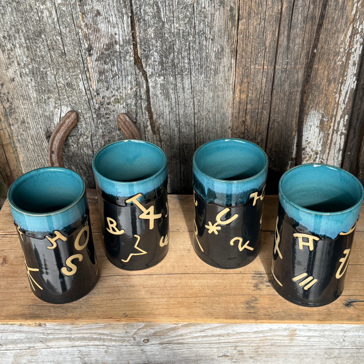Cup Set of 4 - Kingman Turquoise and Gunmetal