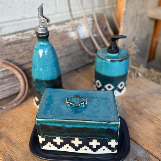 Kitchen Set - Butter Dish, Oil Bottle, Soap Dispenser