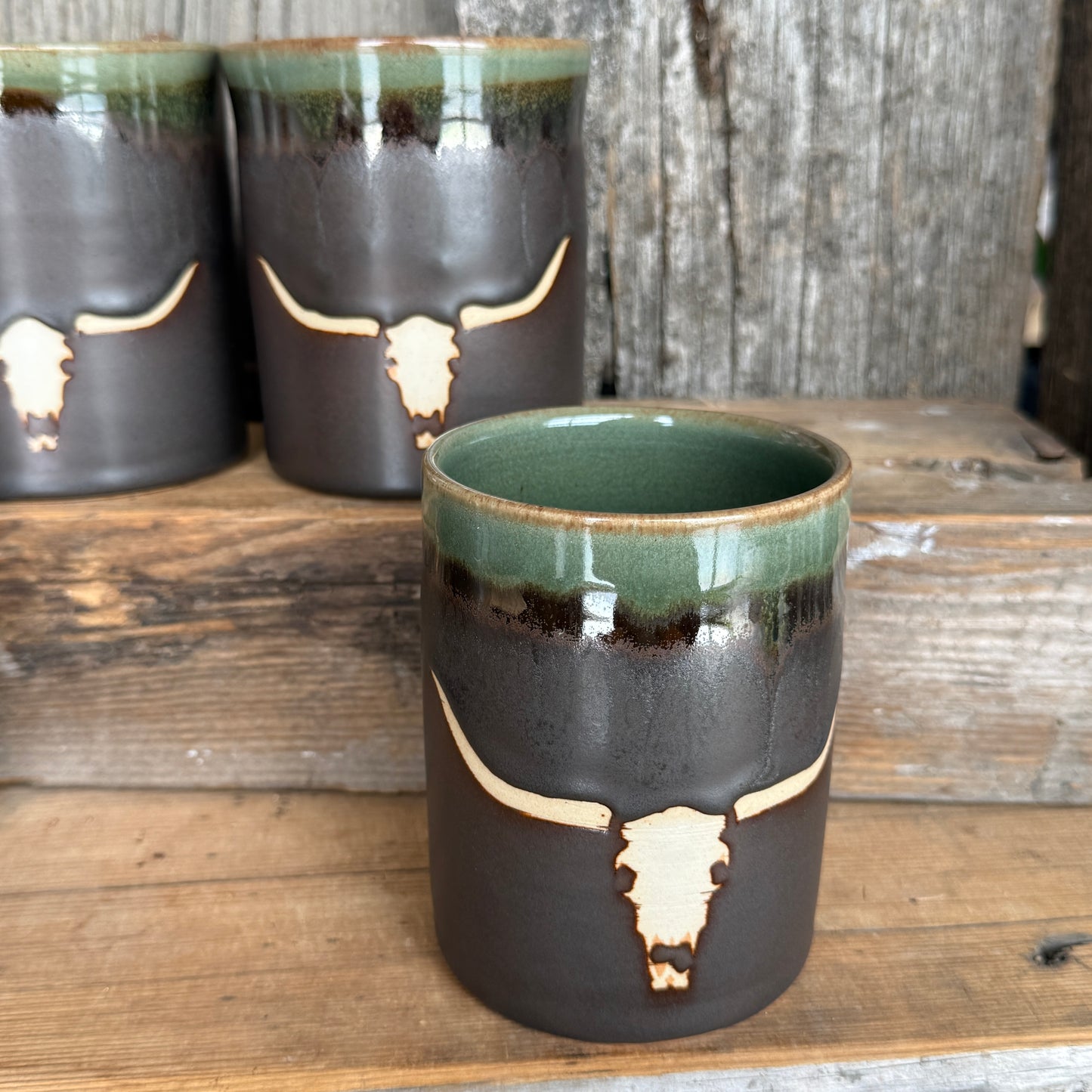 Cup Set of 4 - Longhorn Leather and Sagebrush