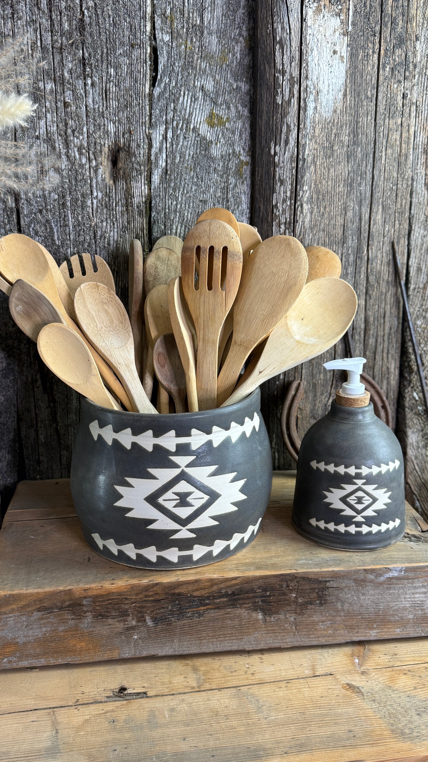 Kitchen Utensil Crock and soap dispenser - River Rock