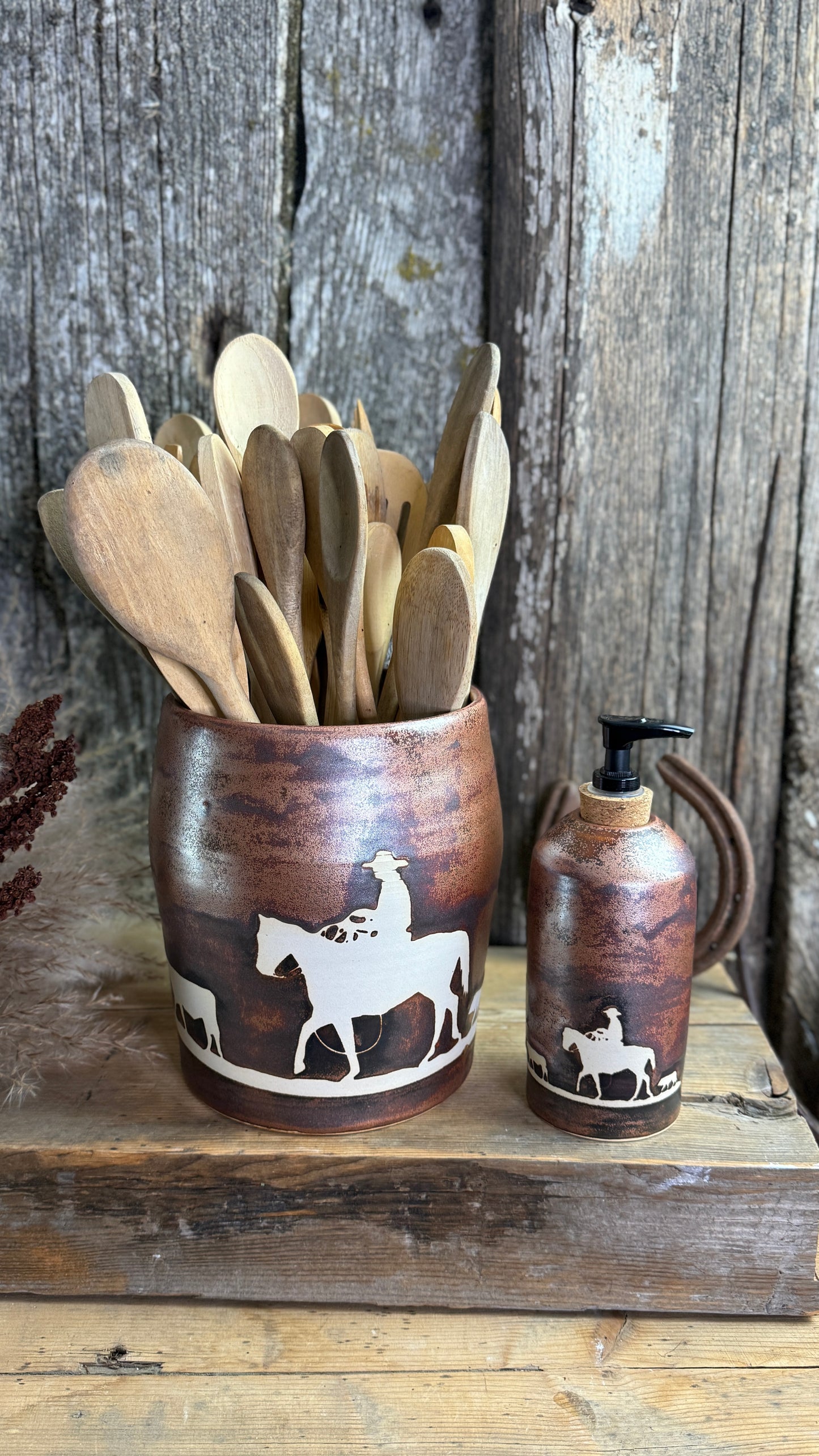 Kitchen Utensil Crock and soap dispenser - Cow Boss Copper