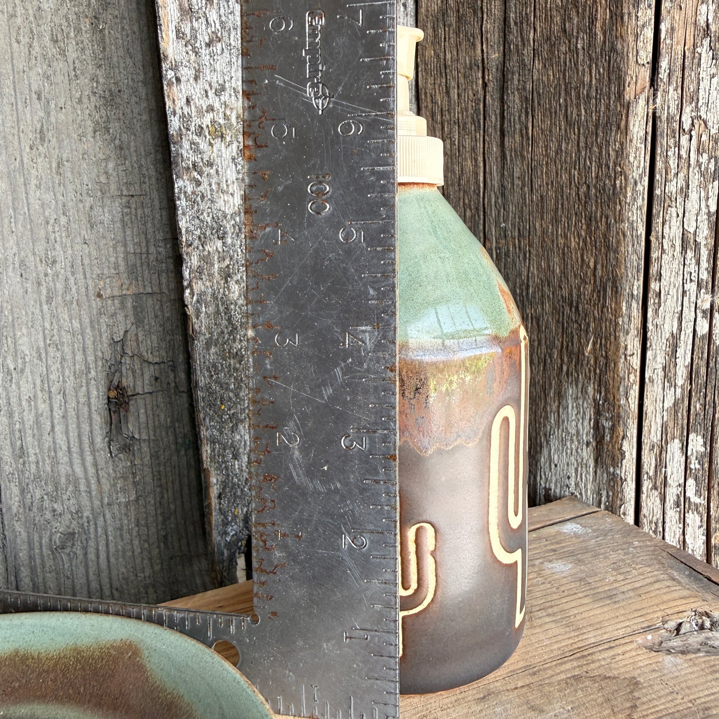 Soap dispenser and spoon rest -  Cactus Sagebrush and Leather