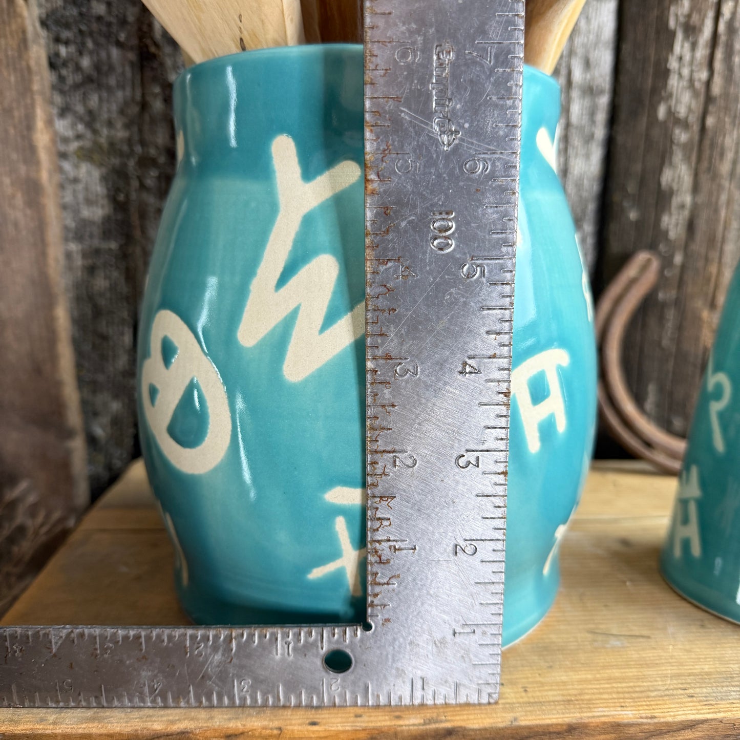 Kitchen Utensil Crock and oil bottle  dispenser - Tiffany Turquoise