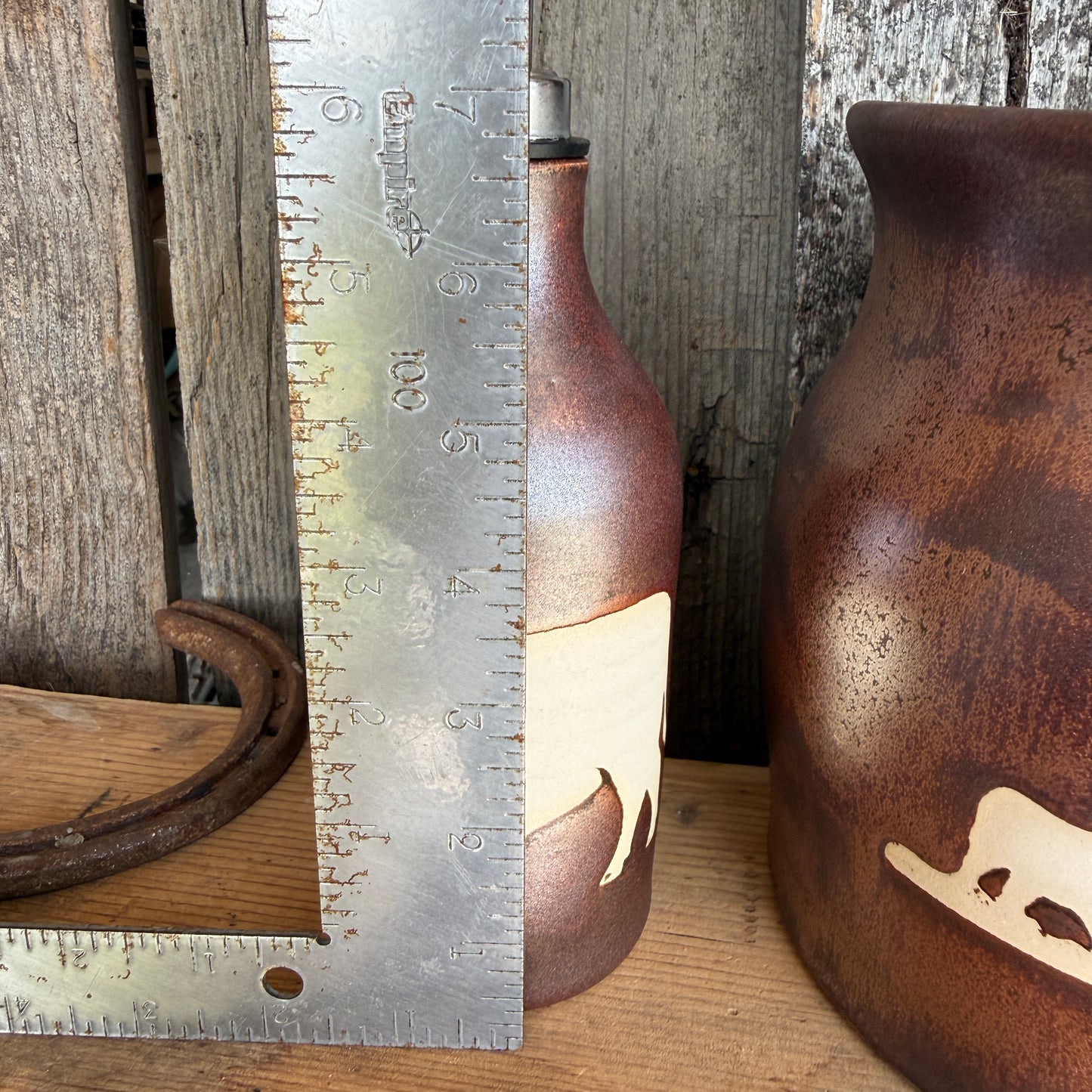 Kitchen Utensil Crock, spoon rest and Oil Bottle - Copper Cattle