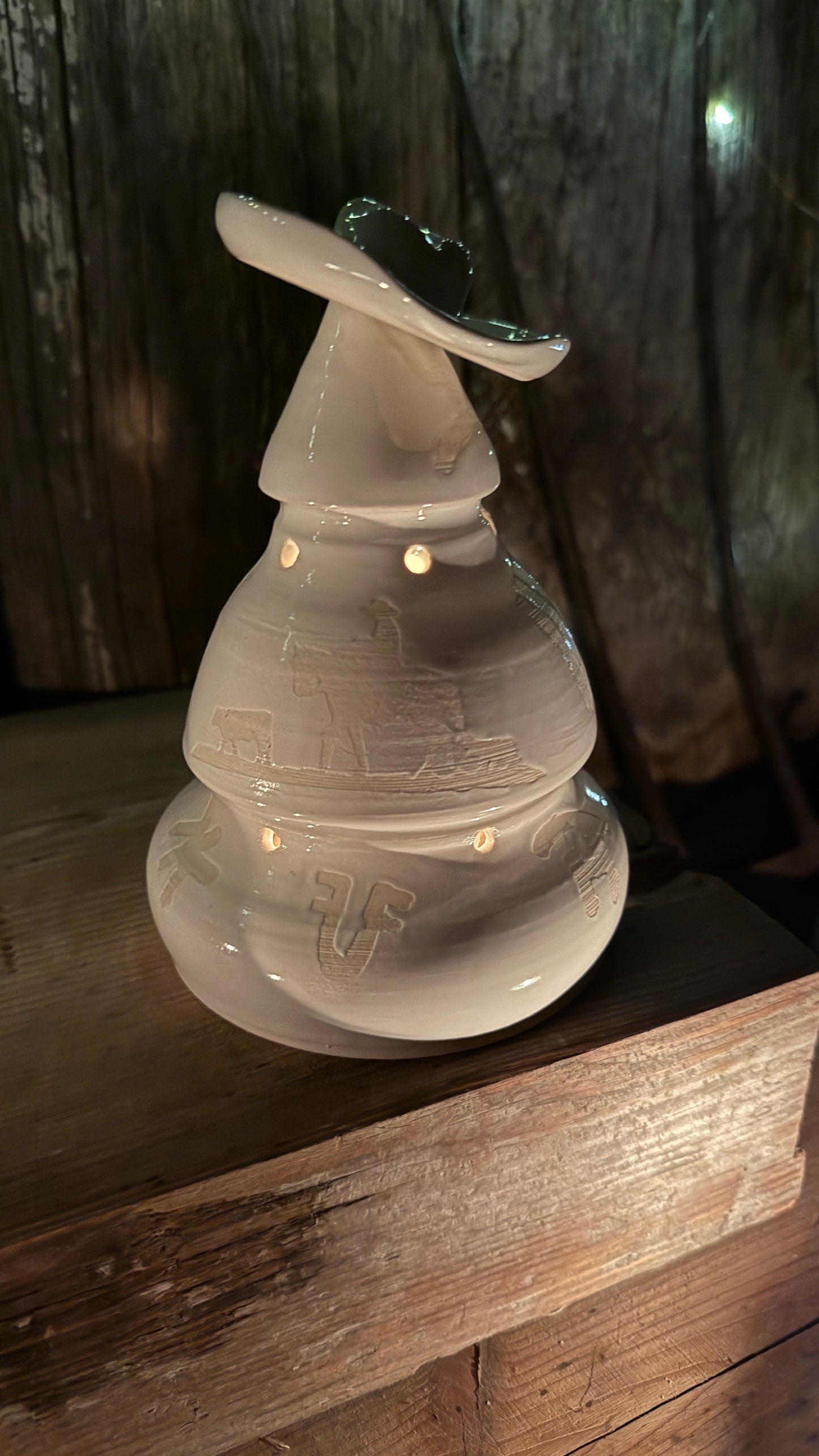 Cowboy Christmas tree luminary and soap dispenser