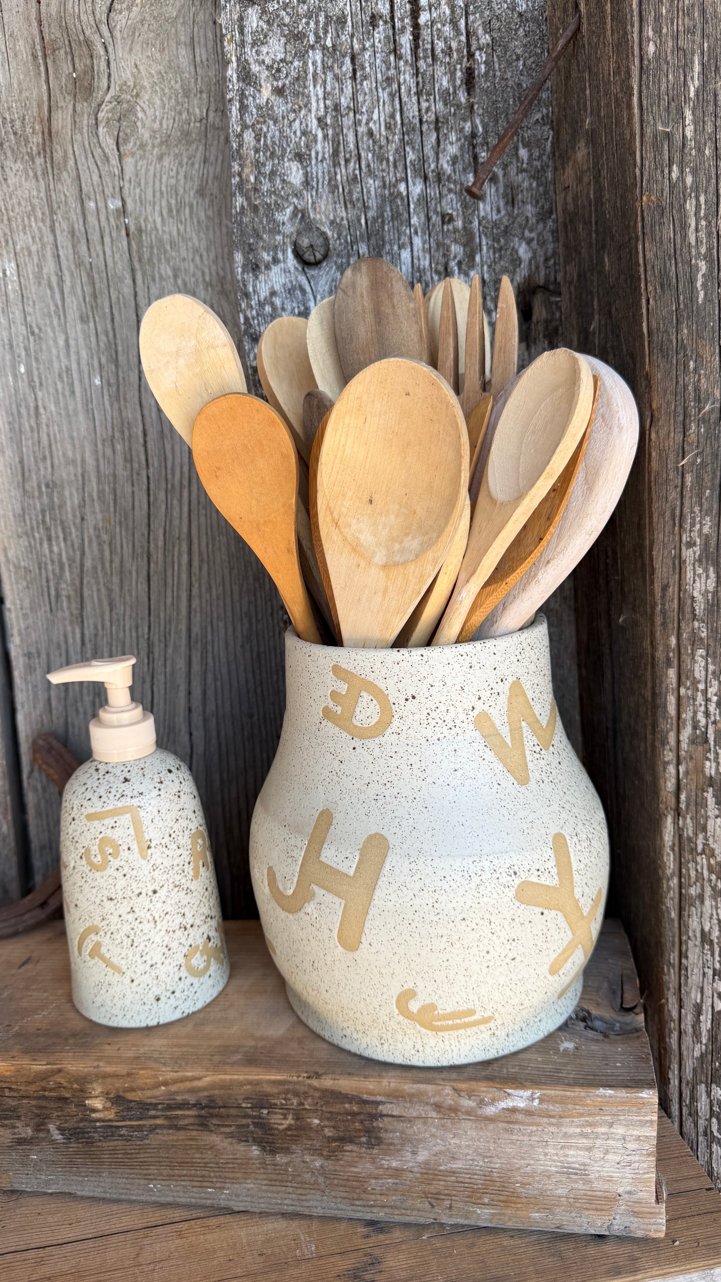 Kitchen Utensil Crock and Soap Dispenser - Branded