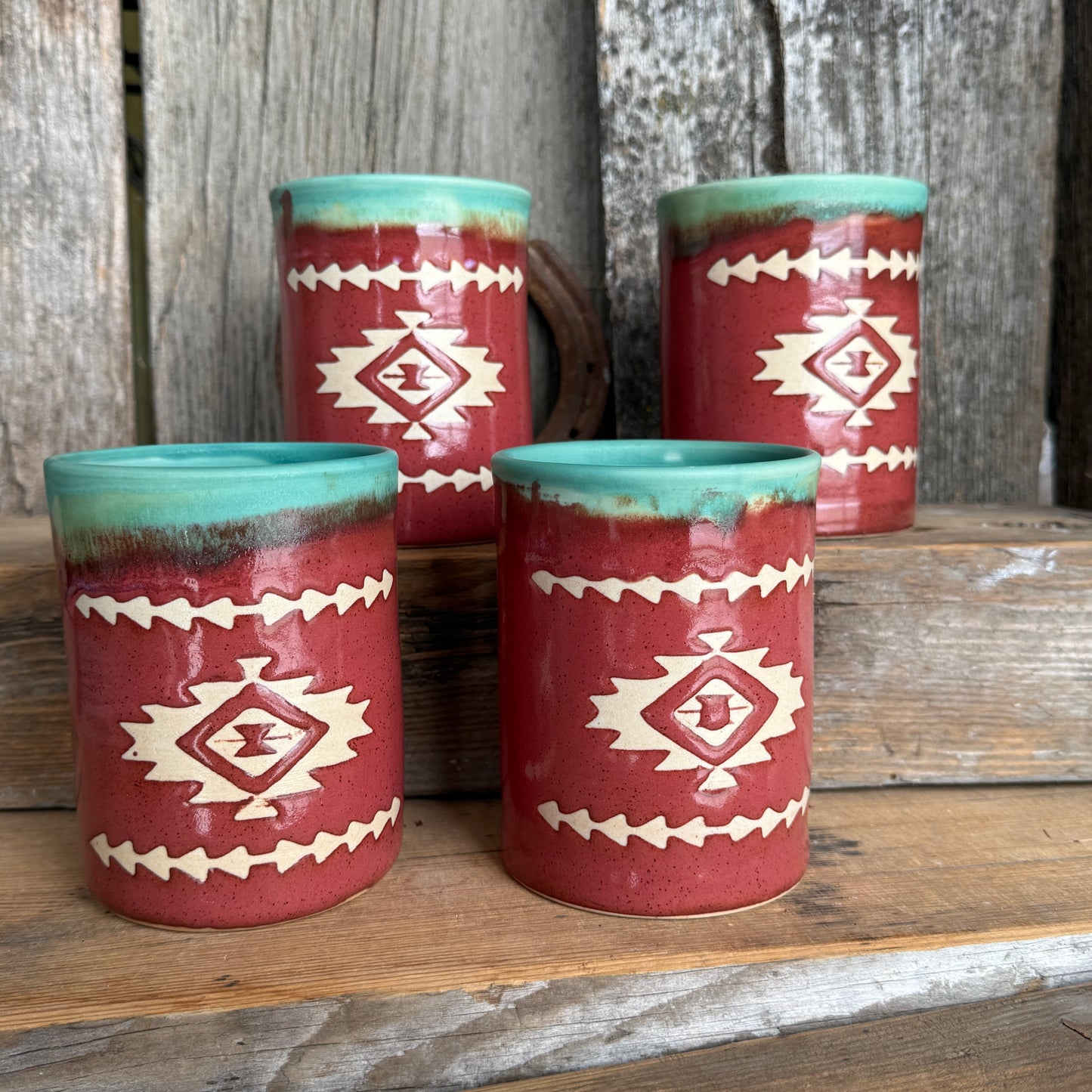 Cup Set of 4 - southwestern Turquoise and Tajin