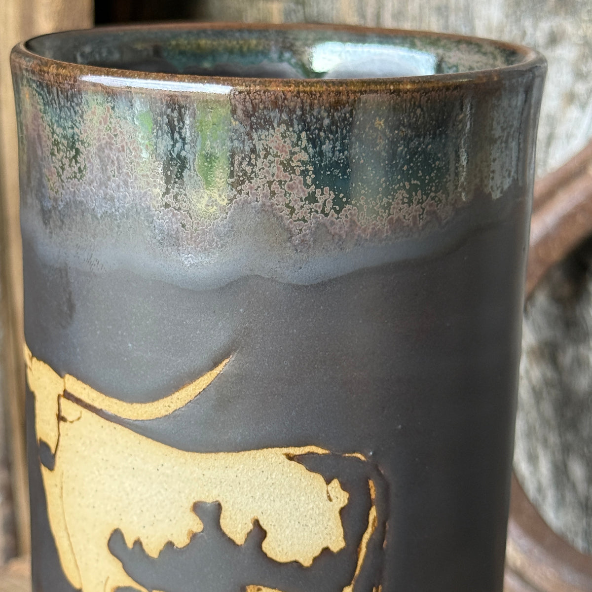 Cup Set of 2- Texas Longhorn Leather