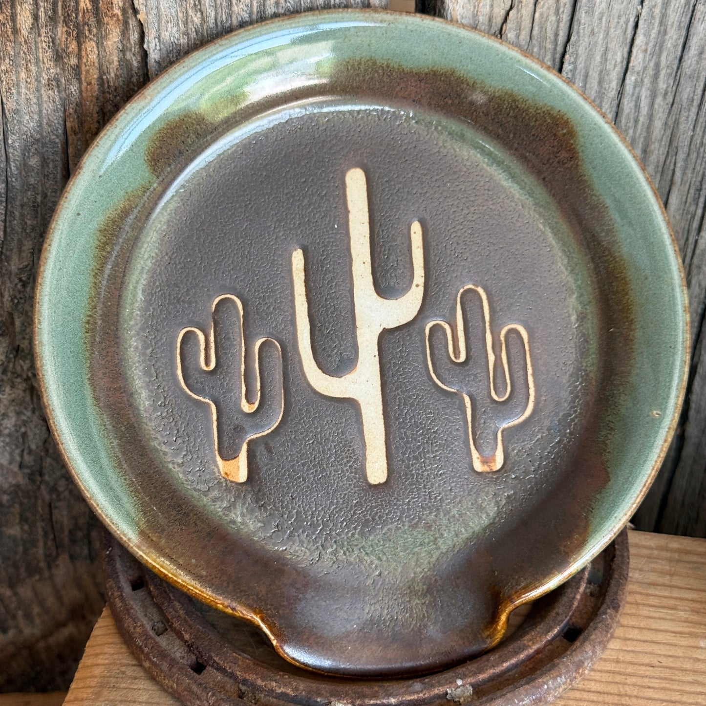 Soap dispenser and spoon rest -  Cactus Sagebrush and Leather