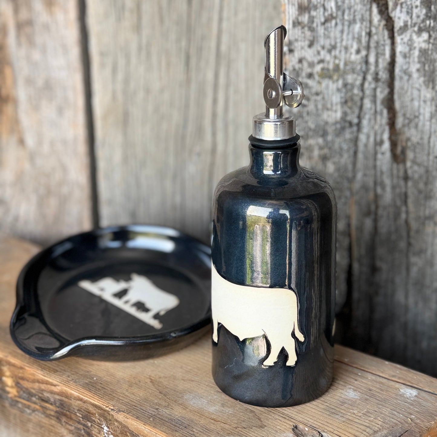 Kitchen Utensil Crock, spoon rest and soap dispenser- gunmetal cattle