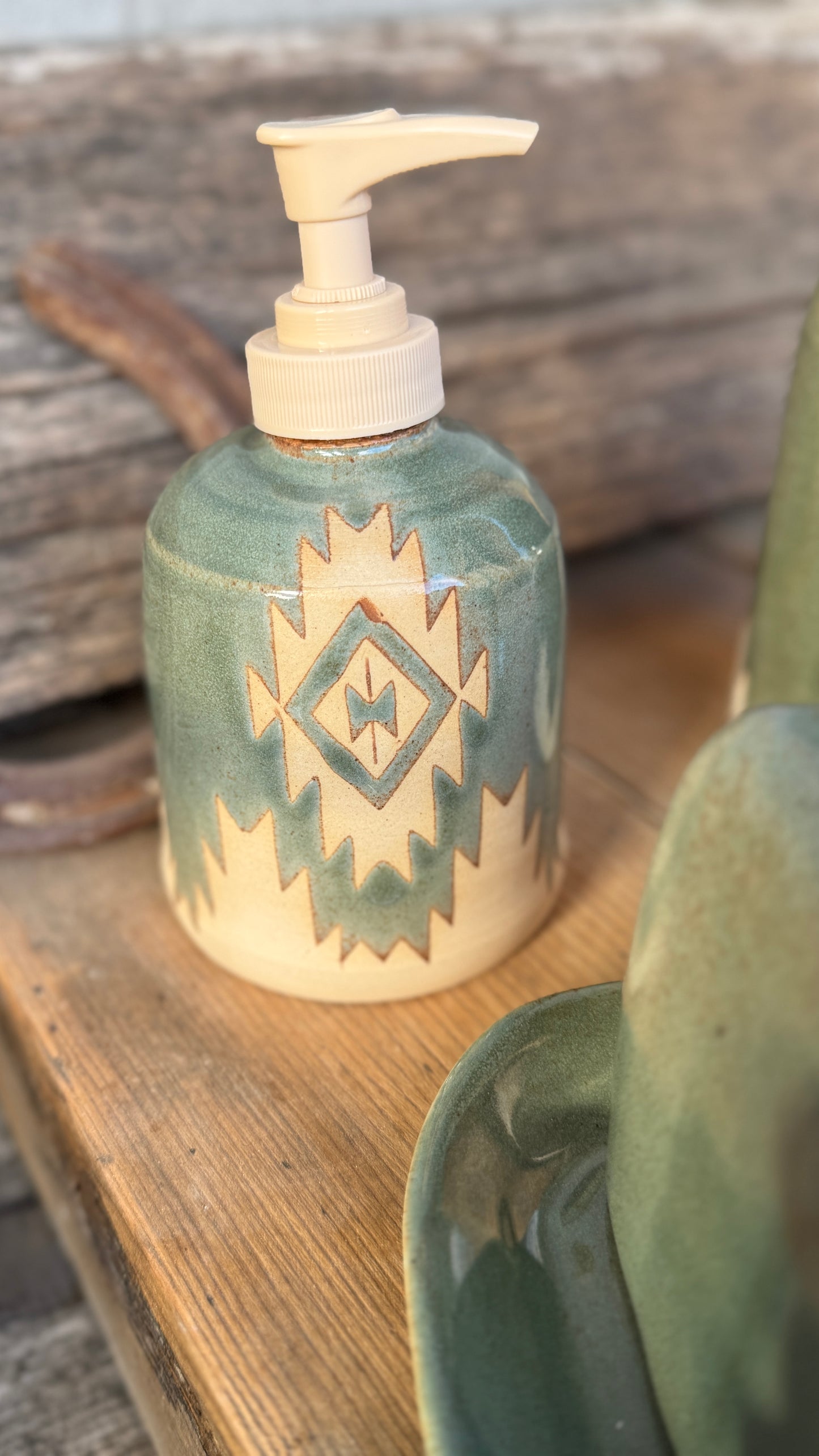 Set- Southwestern Butter dish, soap dispenser and oil bottle