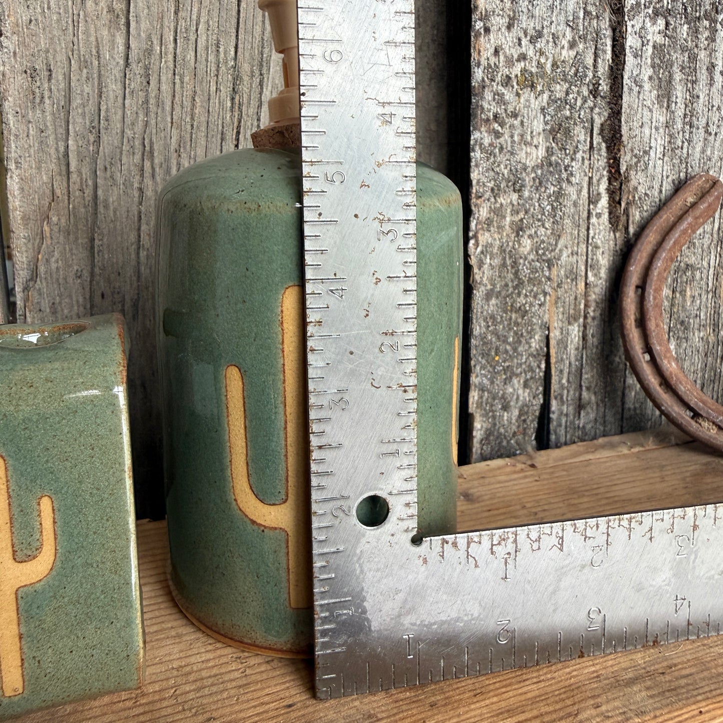 Bathroom Set of 2 - Soap Bottle, toothbrush holder - Cactus Sagebrush