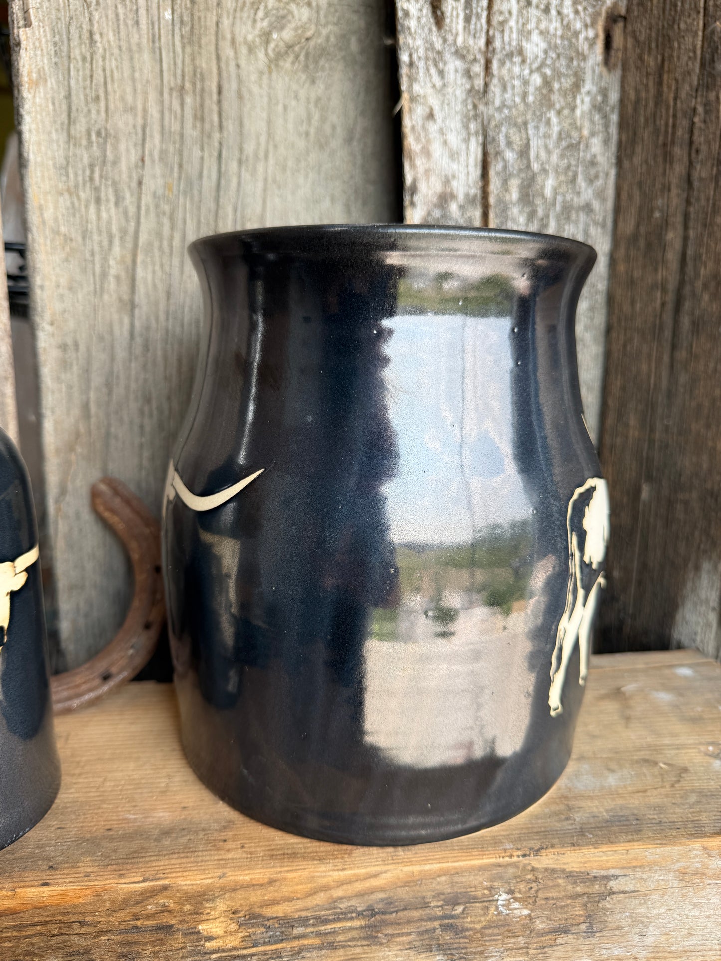 Kitchen Utensil Crock,and Oil Bottle - gunmetal Longhorn