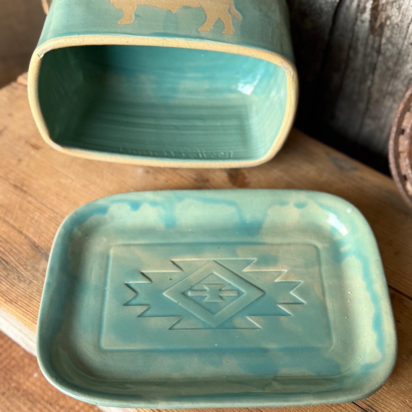 Butter Dish Tiffany Turquoise Cattle