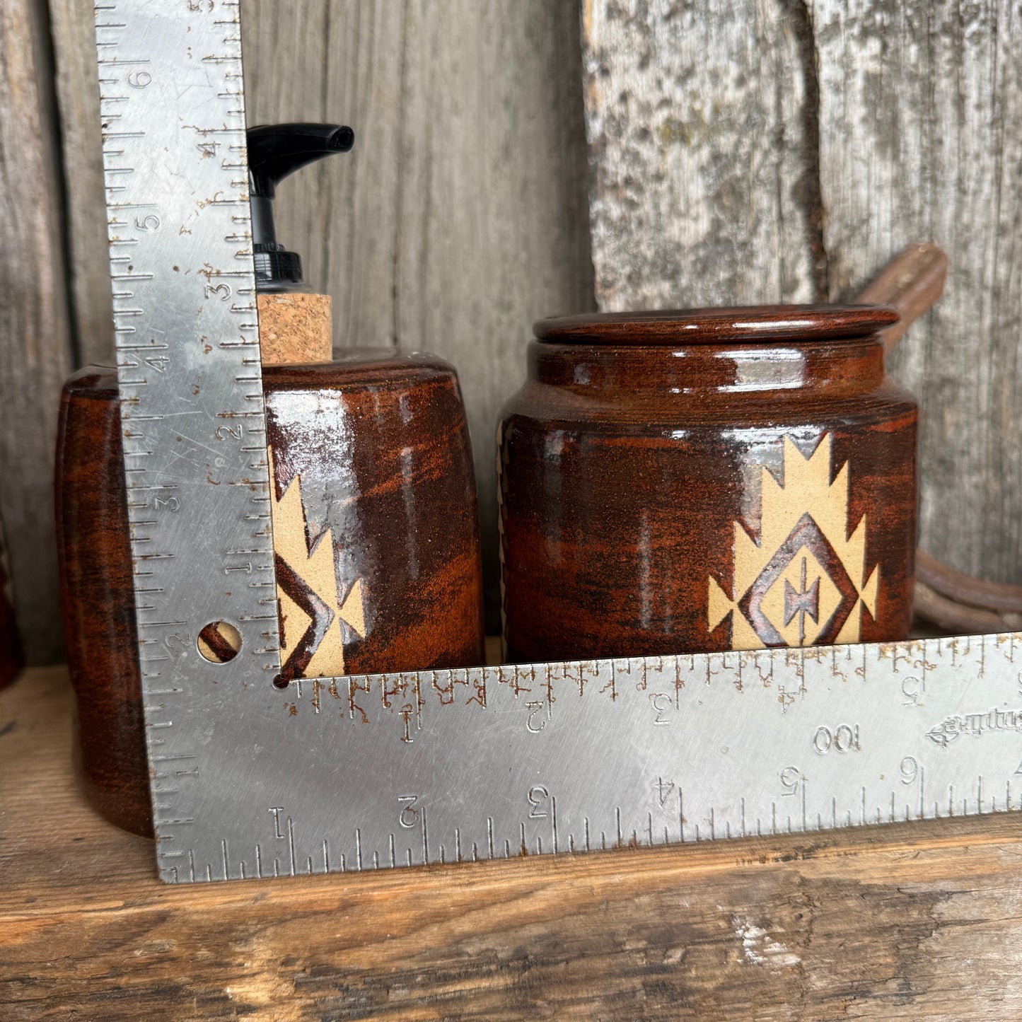 Bathroom Set of 4 - Soap Bottle, canister, and two electic toothbrush holders - Southwestern Rust