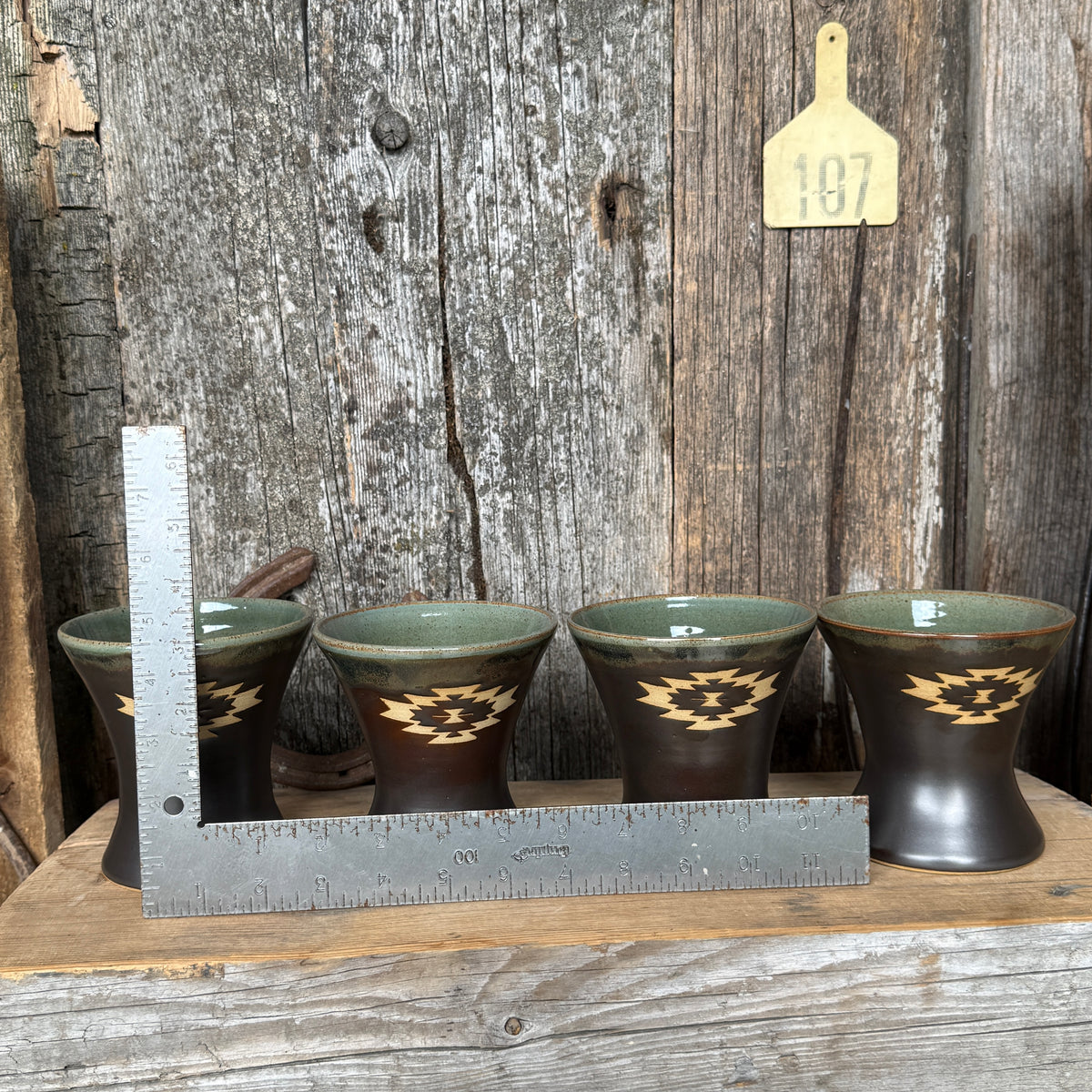 Margtini Cup Set of 4 - Sagebrush and leather