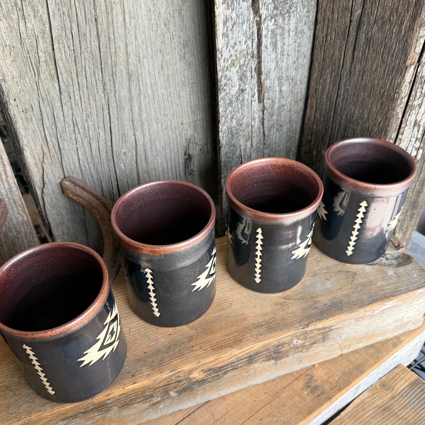 Cup Set of 4 - southwestern copper and gun medal