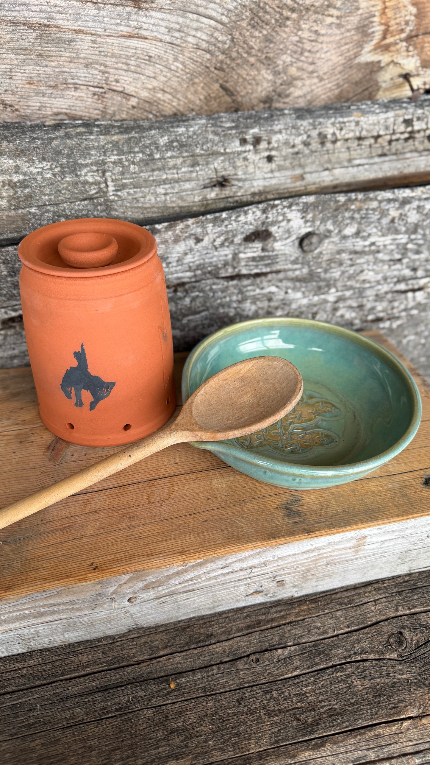 Garlic Keeper and Garlic Grate Plate - Bronc and Prickly Pear