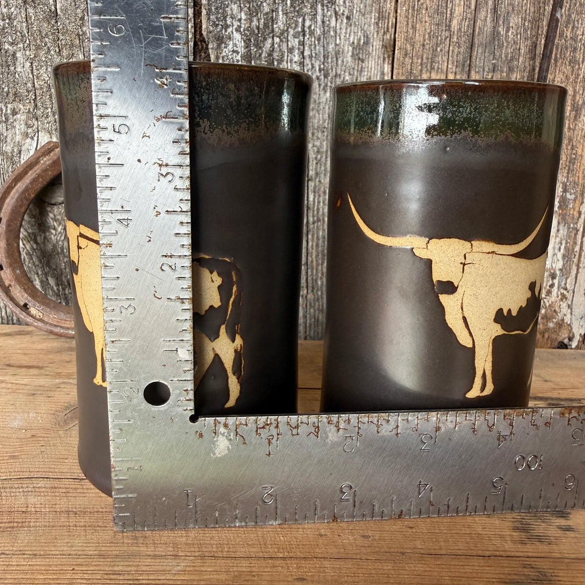 Cup Set of 2- Texas Longhorn Leather