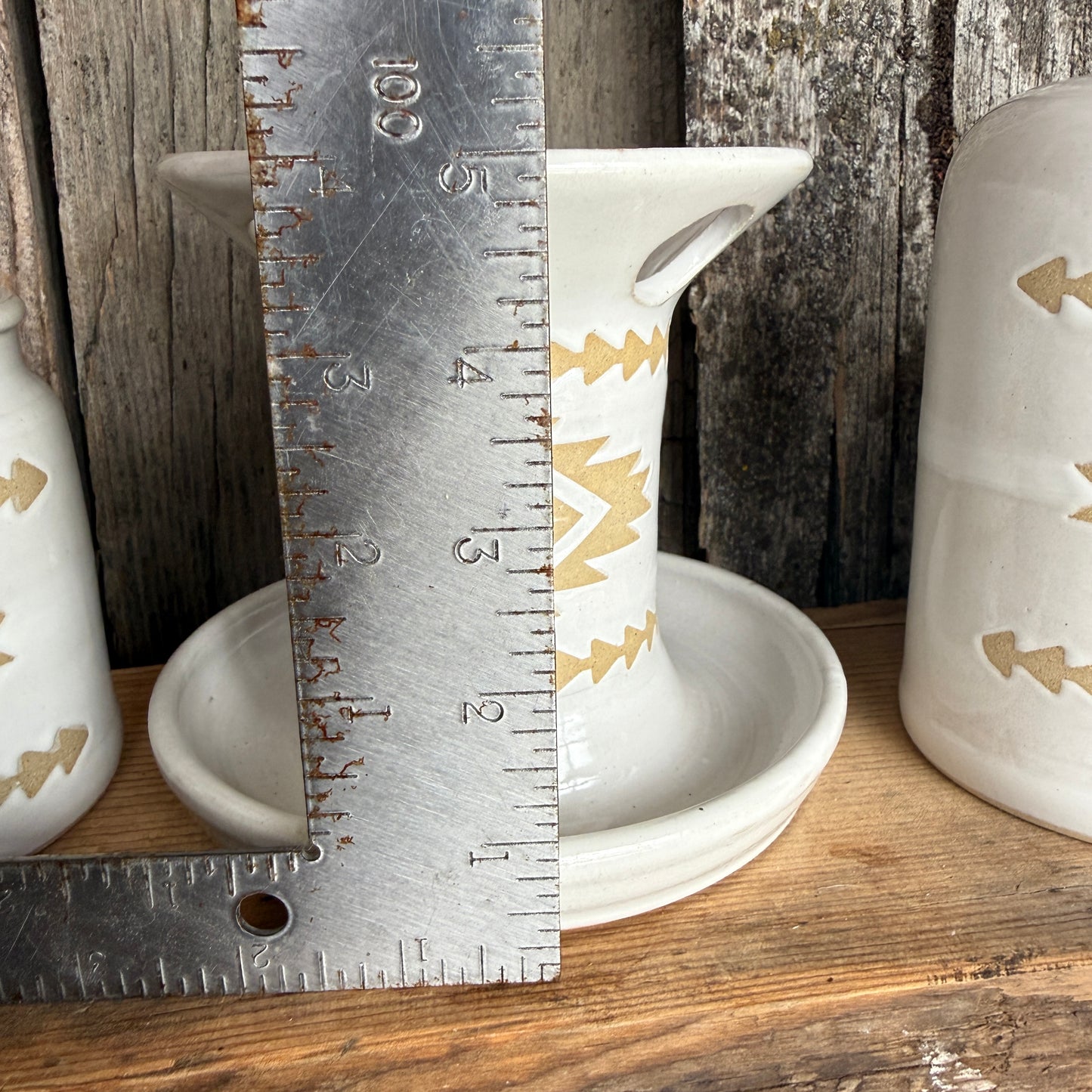 Bathroom Set of 3 - Soap Bottle, canister, and toothbrush holder - Southwestern White