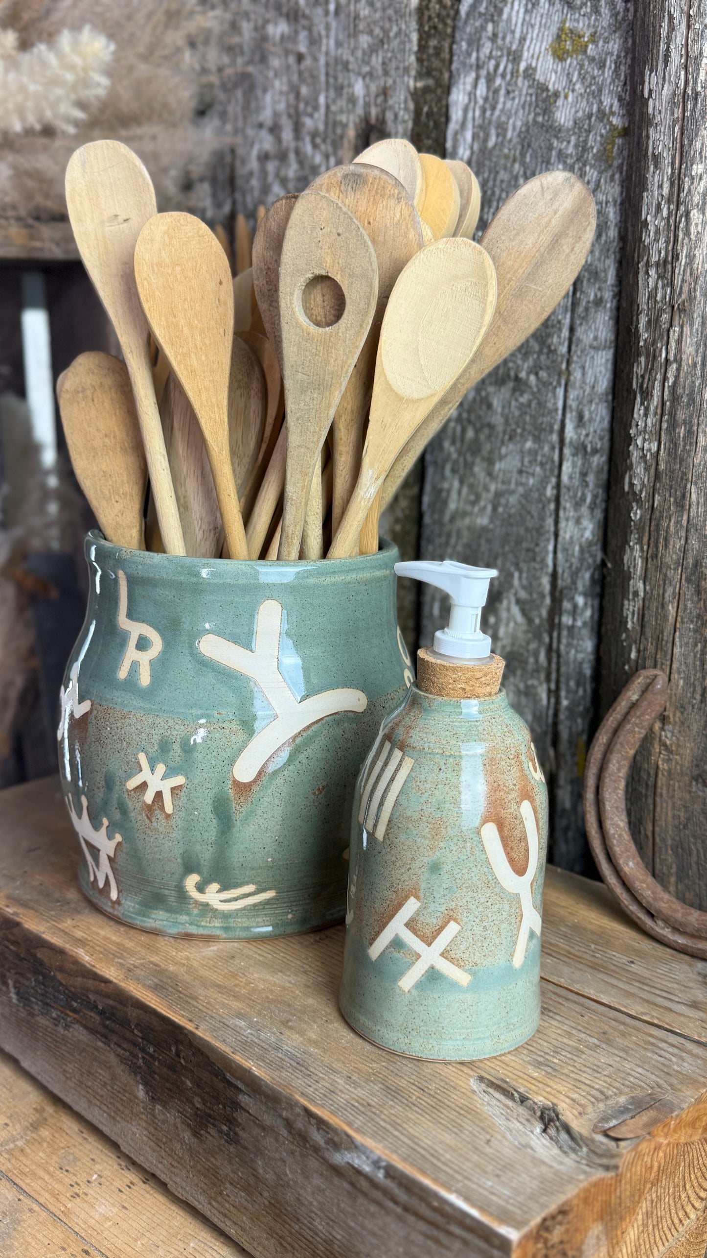 Kitchen Utensil Crock and soap dispenser - Sagebrush