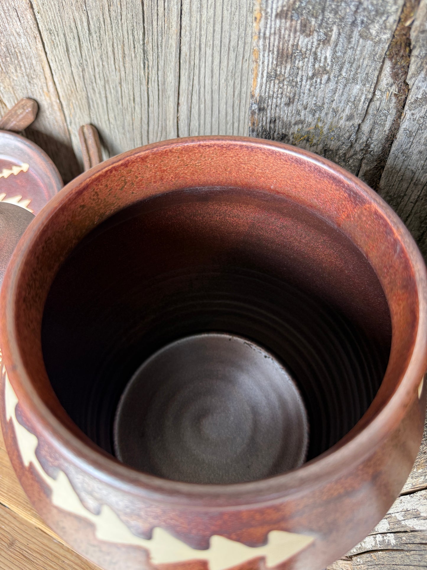 Kitchen Utensil Crock, spoon rest and Oil Bottle - Copper Southwestern