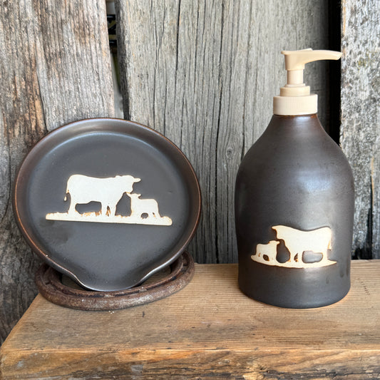 Soap dispenser and spoon rest -  Cattle in Leather