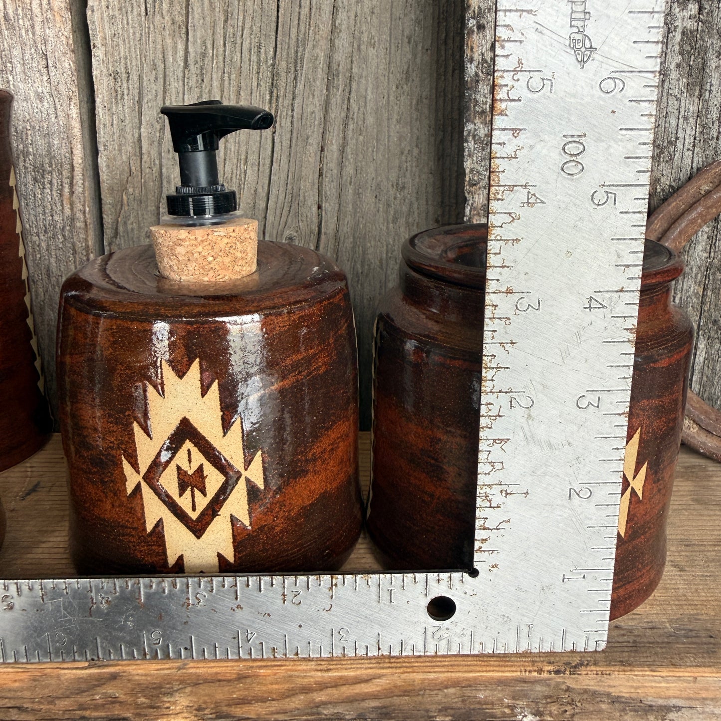 Bathroom Set of 4 - Soap Bottle, canister, and two electic toothbrush holders - Southwestern Rust