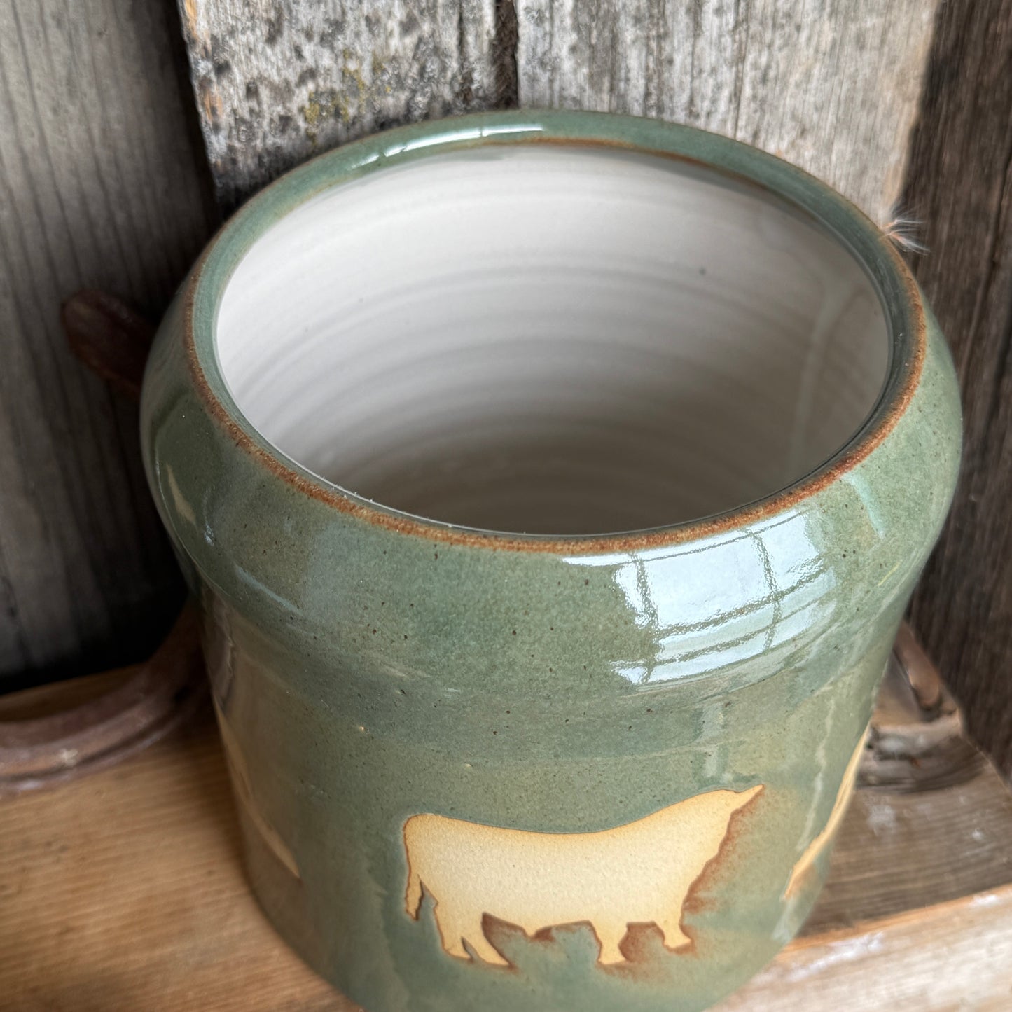 Kitchen Utensil Crock, spoon rest and soap dispenser Cow Calf Sagebrush