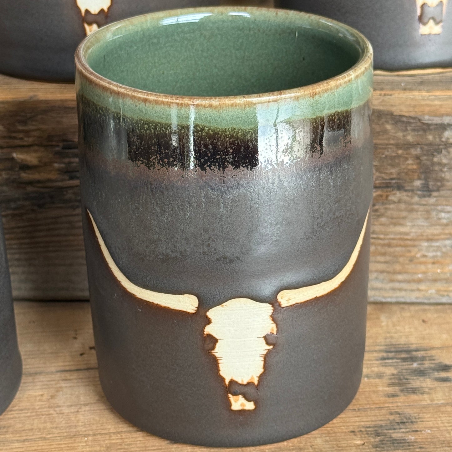Cup Set of 4 - Longhorn Leather and Sagebrush