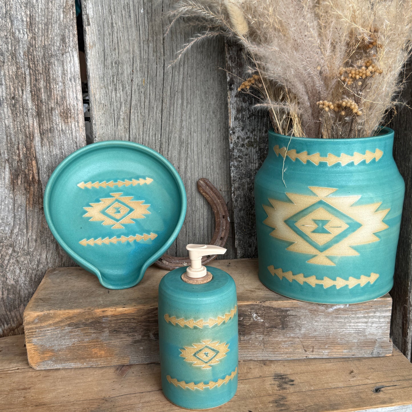 Kitchen Utensil Crock, spoon rest and soap dispenser Southwestern Turquoise